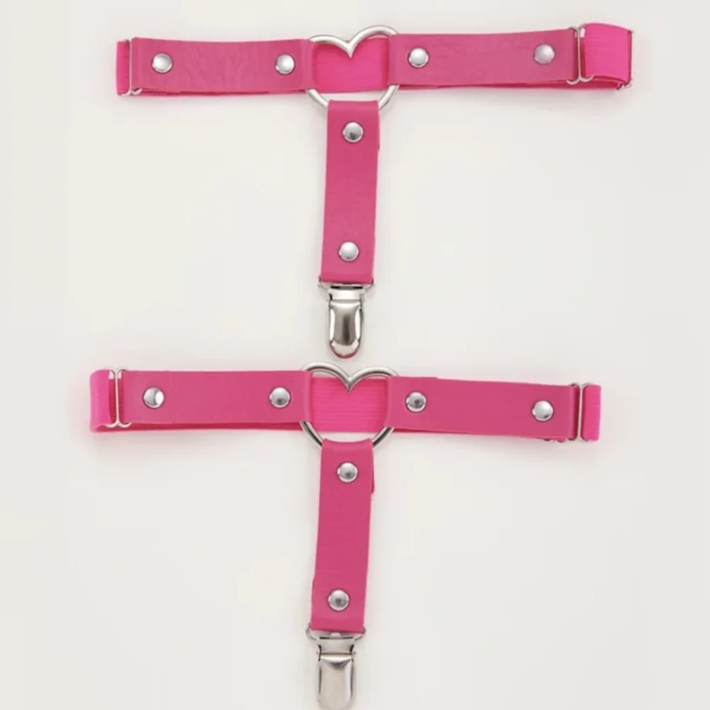 Hot Pink Leather Goth Metal Heart Holster Garter Belt